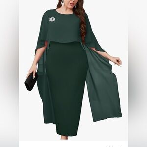 ZOMVA Elegant Chiffon Cape Crew Neck Bodycon Cocktail Pencil Without Brooch